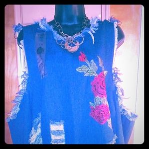 Ladies Denim Distressed Dress Shirt